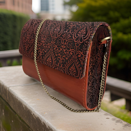 Handcrafted Carved Wood and Leather Sling Bag: Perfect for gifting