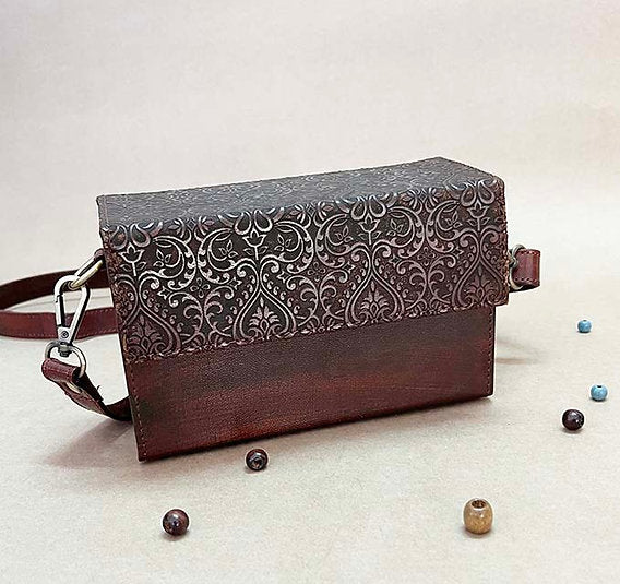 Wood and Leather carved Sling Bag