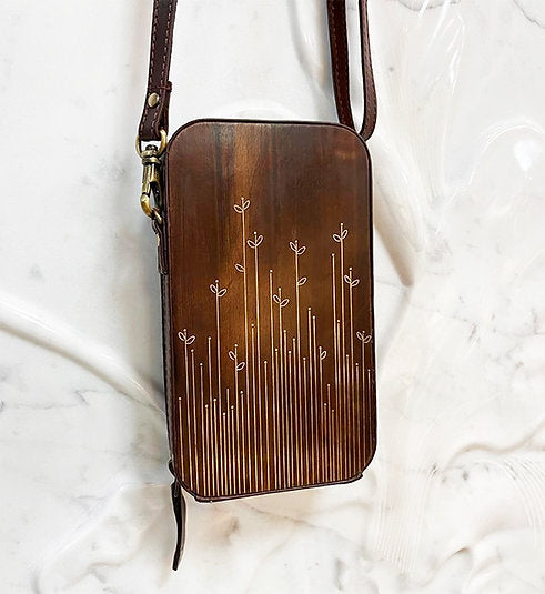 Metal Inlay in wood and leather purse: A Gift of Grace. A Statement of Craft.