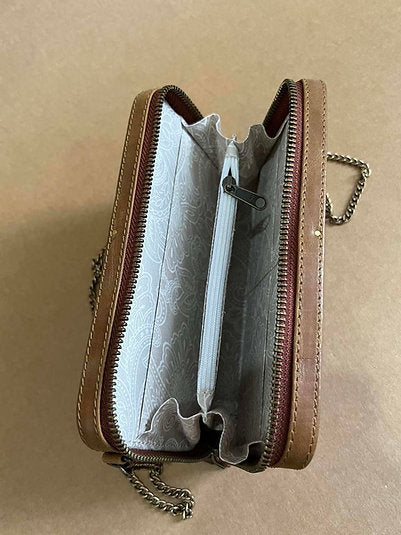 Carved wood and leather Clutch Sling Bag