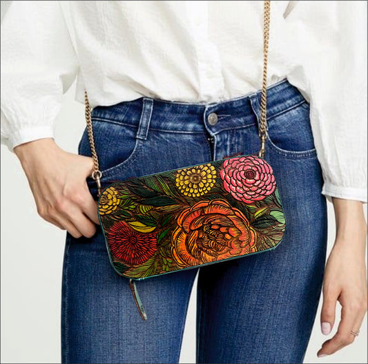 Handpainted Wood and Leather Clutch
