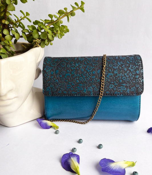 Carved Wood and leather Handmade sling bag:Elegance Etched in Every Detail