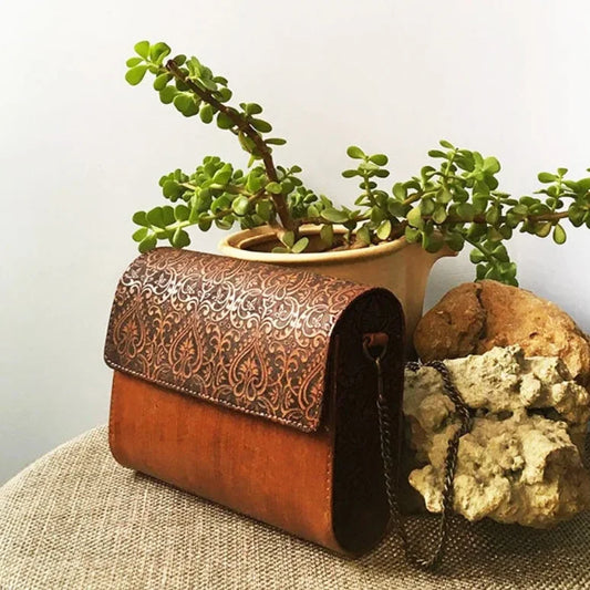 Handcrafted Carved Wood and Leather Sling Bag: Perfect for gifting