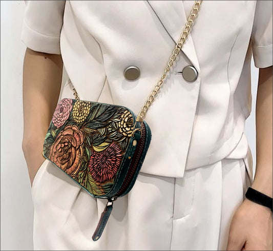 Handpainted Wood and Leather Clutch