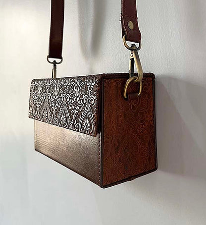 Wood and Leather carved Sling Bag