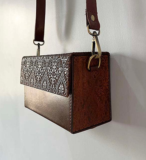Wood and Leather carved Sling Bag