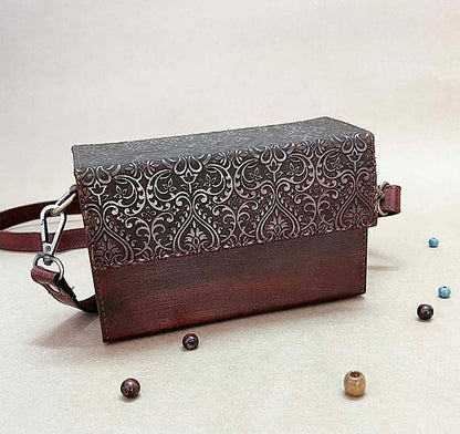 Wood and Leather carved Sling Bag