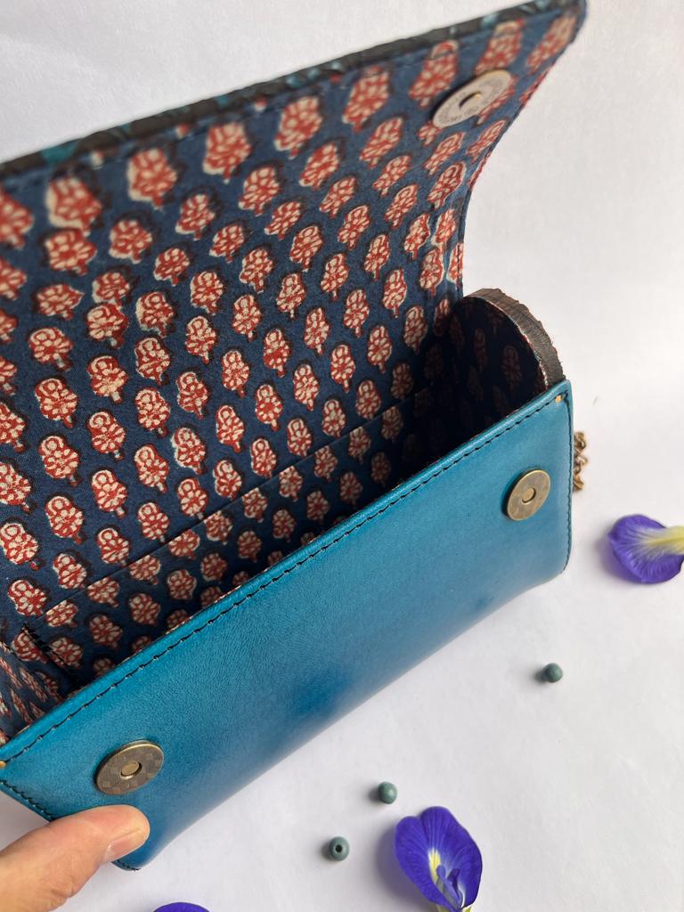 Carved Wood and leather Handmade sling bag:Elegance Etched in Every Detail