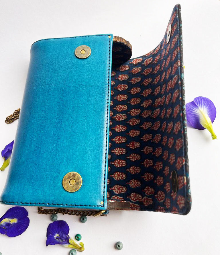 Carved Wood and leather Handmade sling bag:Elegance Etched in Every Detail