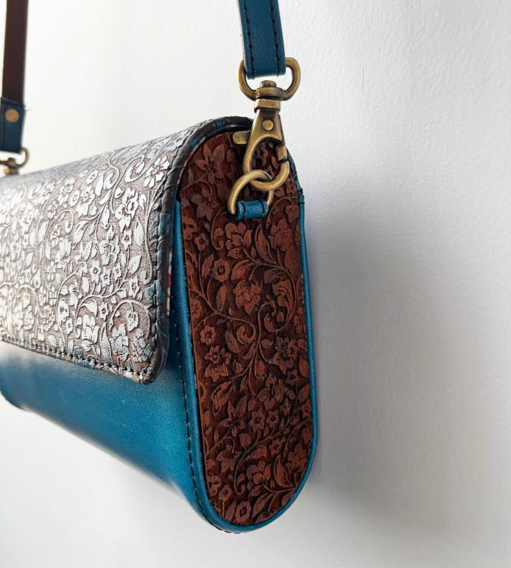 Carved Wood and leather Handmade sling bag:Elegance Etched in Every Detail