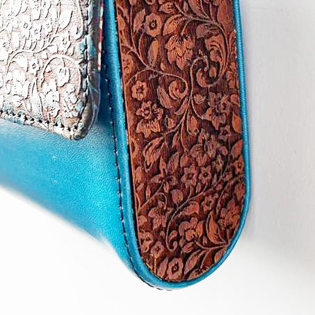 Carved Wood and leather Handmade sling bag:Elegance Etched in Every Detail