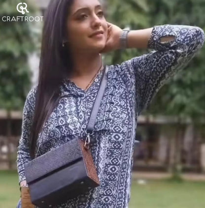 Authenticity in Every Detail – Carved Teak Wood &  Leather Purse