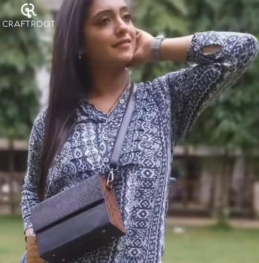 Authenticity in Every Detail – Carved Teak Wood &  Leather Purse