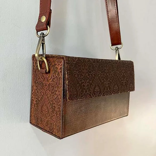Wood and Leather carved Sling Bag