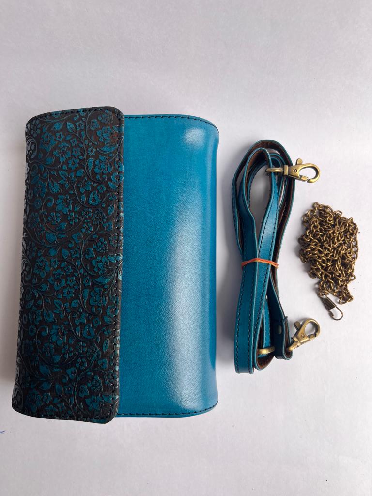 Carved Wood and leather Handmade sling bag:Elegance Etched in Every Detail