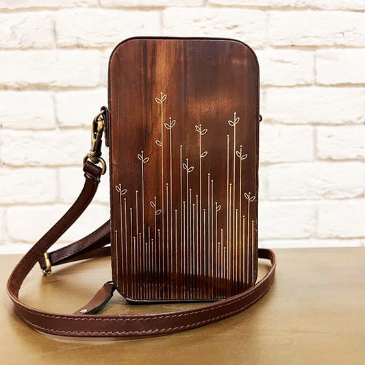Metal Inlay in wood and leather purse: A Gift of Grace. A Statement of Craft.