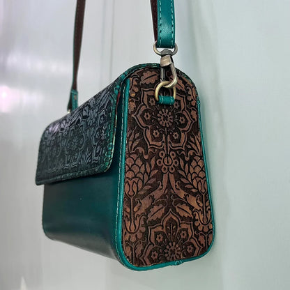 Handcrafted Wood and  Leather clutch – Inspired by Tradition: Handmade Sling bag Green