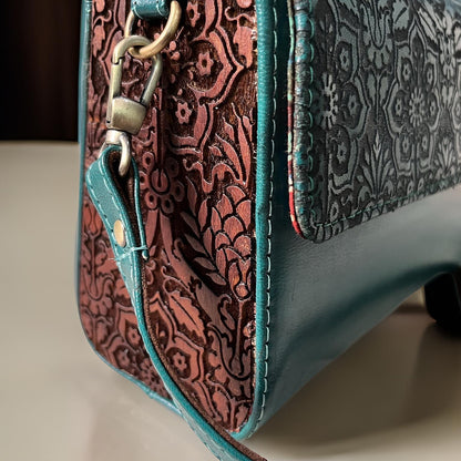 Handcrafted Wood and  Leather clutch – Inspired by Tradition: Handmade Sling bag Green