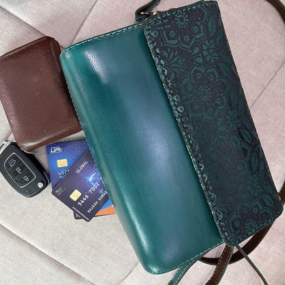Handcrafted Wood and  Leather clutch – Inspired by Tradition: Handmade Sling bag Green