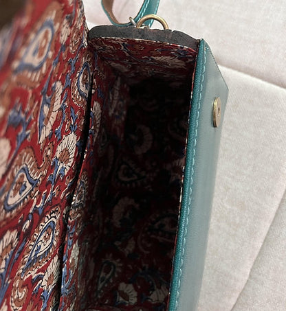 Handcrafted Wood and  Leather clutch – Inspired by Tradition: Handmade Sling bag Green