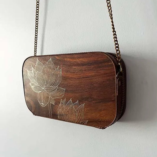 Metal Inlay wooden Sling Bag/Clutch: A gift of distinction